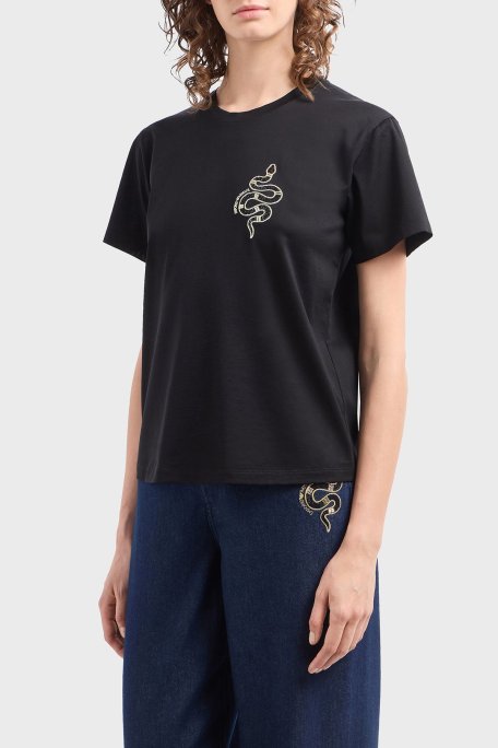 Emporio Armani % 100 Pamuk Regular Fit Bisiklet Yaka Bayan T Shirt EW001169 AF10003 UC001 SİYAH - Emporio Armani