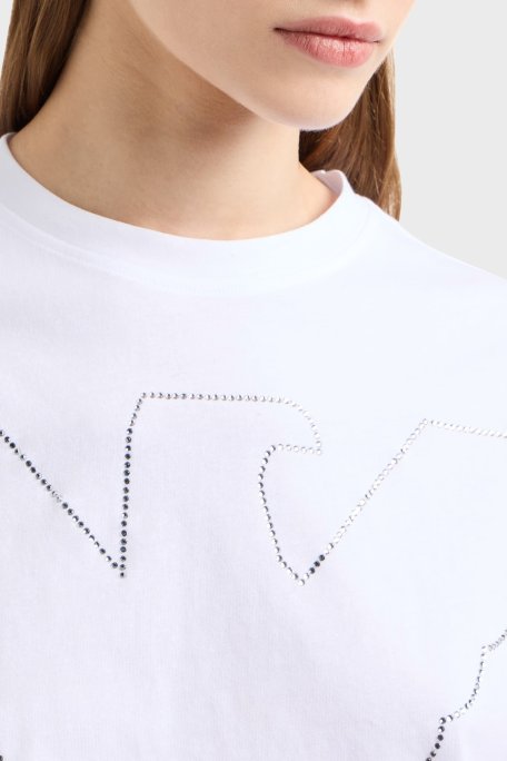 Emporio Armani % 100 Pamuk Regular Fit Bisiklet Yaka Crop Bayan T Shirt EW000897 AF12573 U0002 BEYAZ - Emporio Armani (1)