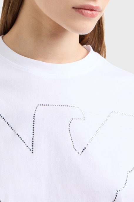 Emporio Armani % 100 Pamuk Regular Fit Bisiklet Yaka Crop Kadın T Shirt EW000897 AF12573 U0002 BEYAZ - Emporio Armani (1)