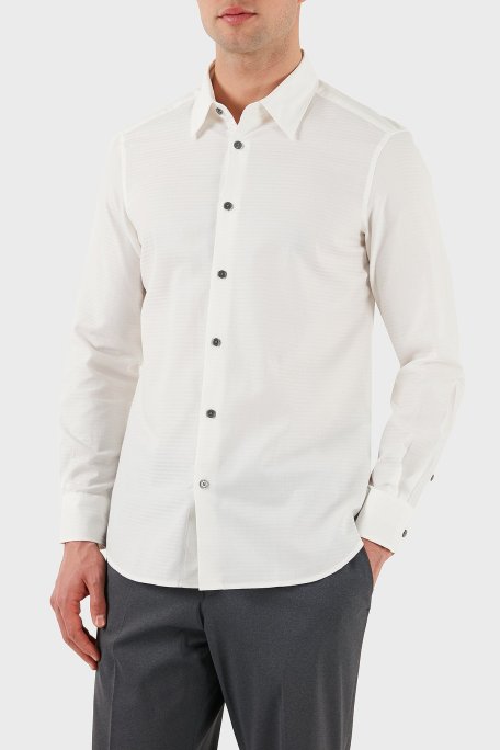 Emporio Armani % 100 Pamuk Regular Fit Düğmeli Uzun Kollu Erkek Gömlek EM001537 AF14341 F0093 BEYAZ - Emporio Armani