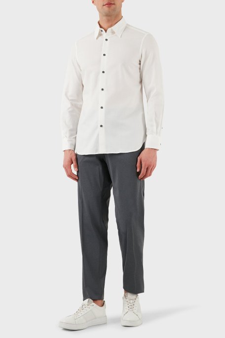 Emporio Armani % 100 Pamuk Regular Fit Düğmeli Uzun Kollu Erkek Gömlek EM001537 AF14341 F0093 BEYAZ - Emporio Armani (1)
