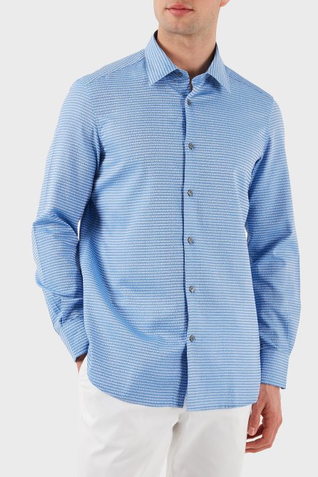 Emporio Armani % 100 Pamuk Regular Fit Düğmeli Uzun Kollu Erkek Gömlek EM001537 AF14341 F9060 AÇIK MAVİ - Emporio Armani