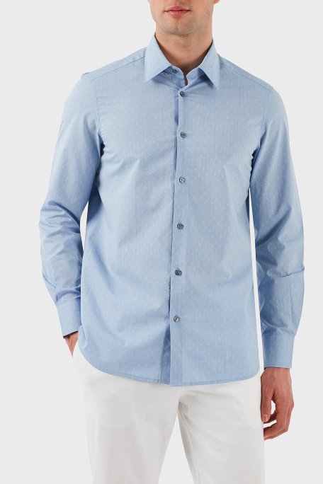 Emporio Armani % 100 Pamuk Regular Fit Düğmeli Uzun Kollu Erkek Gömlek EM001537 AF14341 F9061 AÇIK MAVİ - Emporio Armani