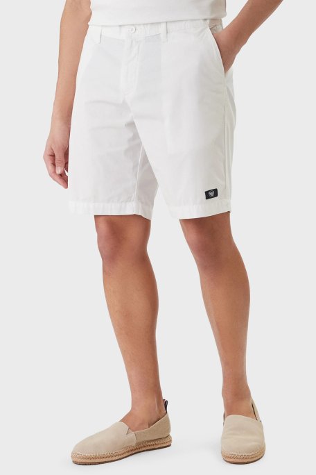 Emporio Armani % 100 Pamuk Regular Fit Logolu Normal Bel Short Erkek Şort EM000591 AF20428 U0002 BEYAZ - Emporio Armani
