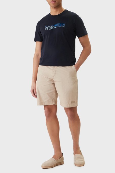 Emporio Armani % 100 Pamuk Regular Fit Logolu Normal Bel Short Erkek Şort EM000591 AF20428 U6213 BEJ - Emporio Armani (1)