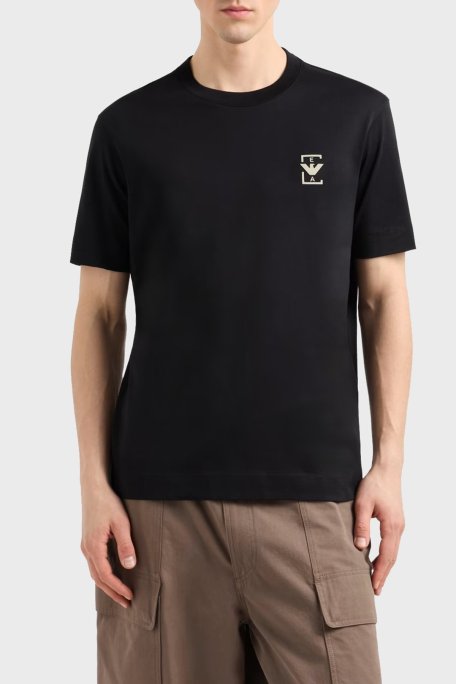 Emporio Armani % 100 Pamuk Relaxed Fit Bisiklet Yaka Erkek T Shirt EM001068 AF12926 UC001 SİYAH - Emporio Armani