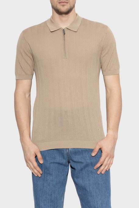 Emporio Armani % 100 Pamuk Relaxed Fit Fermuarlı Erkek Polo Yaka Kazak EM004305 AF23761 U1145 BEJ - Emporio Armani