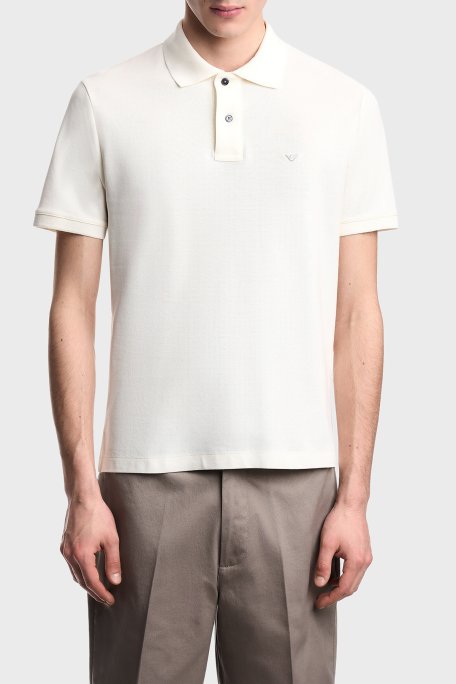 Emporio Armani % 100 Pamuk Slim Fit Düğmeli Erkek Polo EM005239 AF10497 U1055 EKRU - Emporio Armani