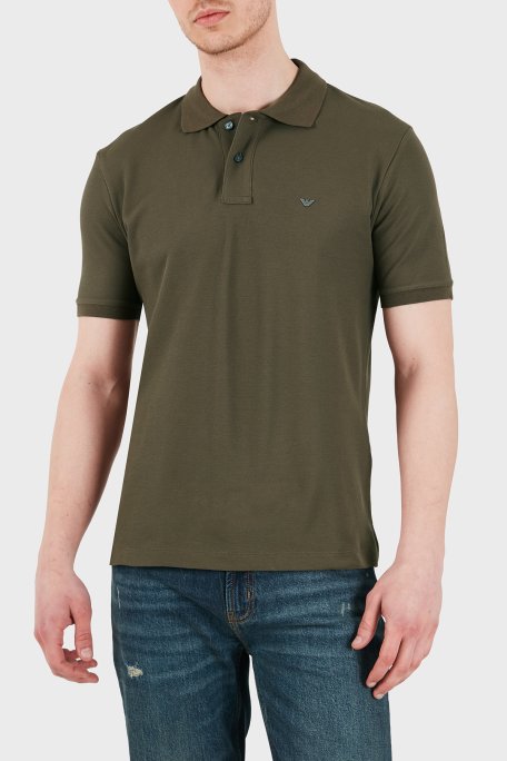 Emporio Armani % 100 Pamuk Slim Fit Düğmeli Erkek Polo EM005239 AF10497 U6200 HAKİ - Emporio Armani
