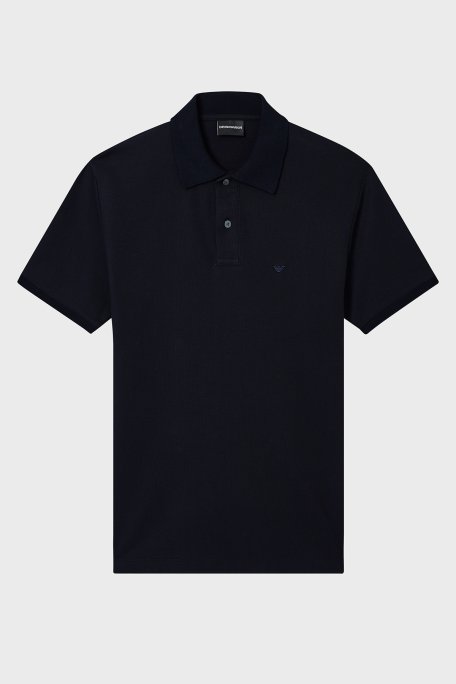 Emporio Armani % 100 Pamuk Slim Fit Düğmeli Erkek Polo EM005239 AF10497 UB118 LACİVERT - Emporio Armani