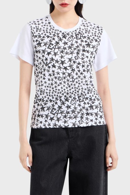 Emporio Armani % 100 Pamuklu Bisiklet Yaka Bayan T Shirt 6D2T7L 2JIDZ 0100 BEYAZ - Emporio Armani