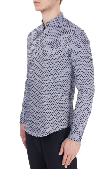 Emporio Armani % 100 Pamuklu Dik Yaka Uzun Kollu Erkek Gömlek 91SS1T 910F7 039 LACİVERT - Emporio Armani (1)