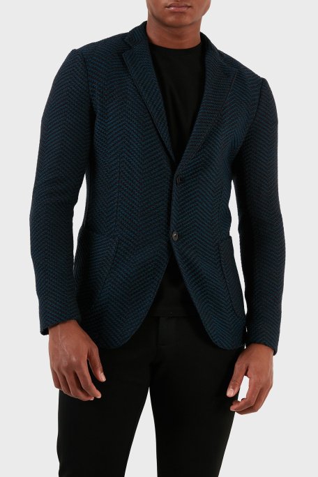 Emporio Armani % 100 Yün Blazer Erkek Ceket H41G51 E1D06 919 LACİVERT - Emporio Armani