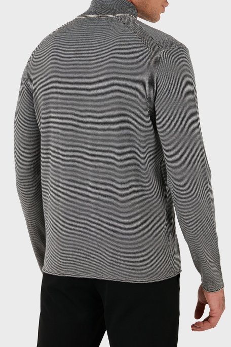 Emporio Armani % 100 Yün Regular Fit Balıkçı Yaka Çizgili Erkek Kazak EM002025 AF14195 FB067 LACİVERT-BEYAZ - Emporio Armani (1)