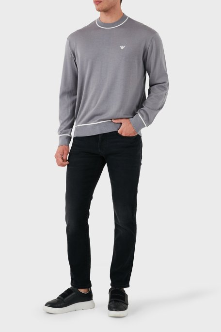 Emporio Armani % 100 Yün Regular Fit Bisiklet Yaka Erkek Kazak 6D1MXH 1MJLZ F625 GRİ - Emporio Armani (1)