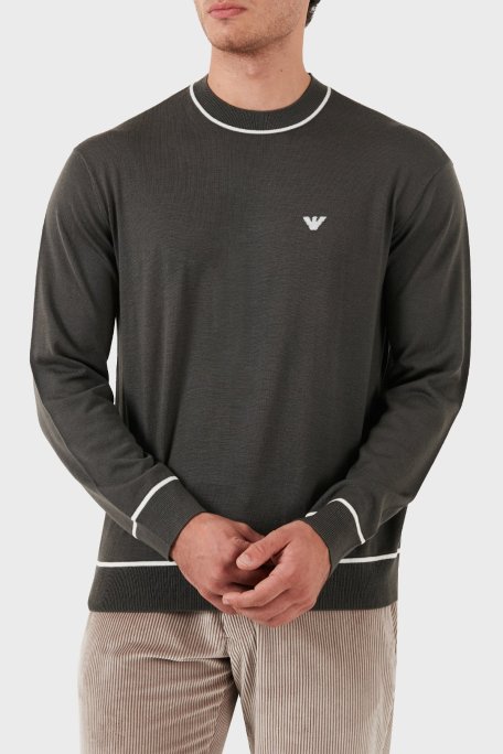 Emporio Armani % 100 Yün Regular Fit Bisiklet Yaka Erkek Kazak 6D1MXH 1MJLZ F626 HAKİ - Emporio Armani (1)