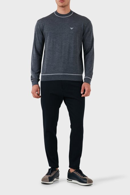 Emporio Armani % 100 Yün Regular Fit Bisiklet Yaka Erkek Kazak 6D1MXH 1MJLZ F628 GRİ - Emporio Armani (1)