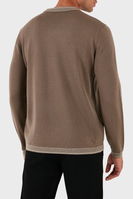 Emporio Armani % 100 Yün Regular Fit Bisiklet Yaka Logolu Erkek Kazak EM003387 AF14697 U6189 BEJ - Emporio Armani (1)