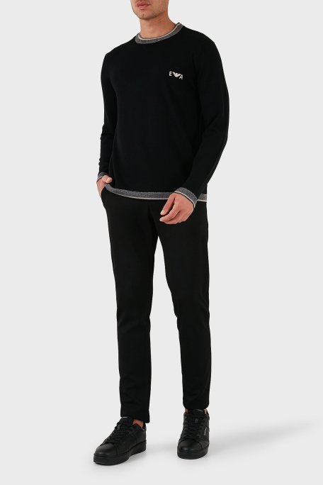 Emporio Armani % 100 Yün Regular Fit Bisiklet Yaka Logolu Erkek Kazak EM003387 AF14697 UC001 SİYAH - Emporio Armani (1)