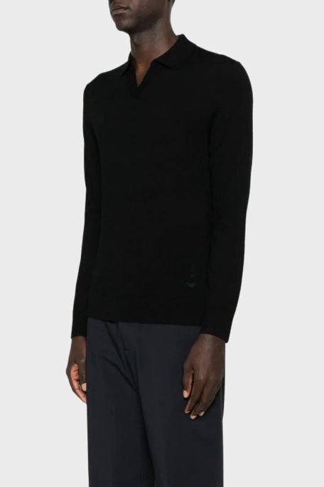 Emporio Armani % 100 Yün Regular Fit Erkek Polo Yaka Kazak EM002479 AF19543 UC001 SİYAH - Emporio Armani