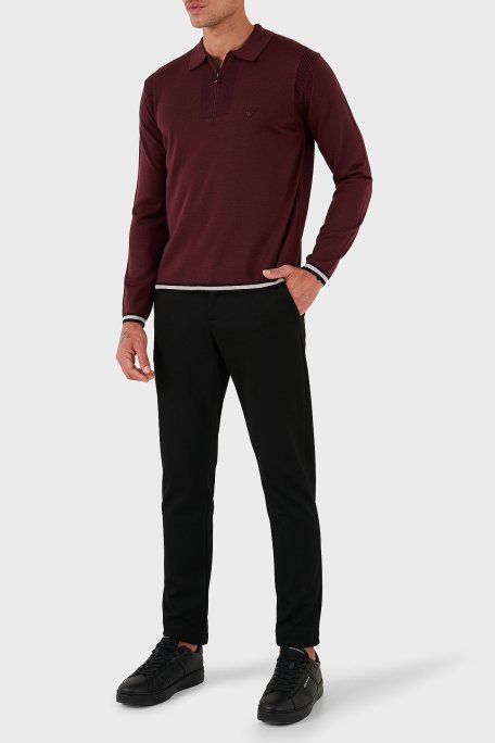 Emporio Armani % 100 Yün Regular Fit Yarım Fermuarlı Polo Yaka Erkek Kazak EM001512 AF14158 U5086 BORDO - Emporio Armani (1)