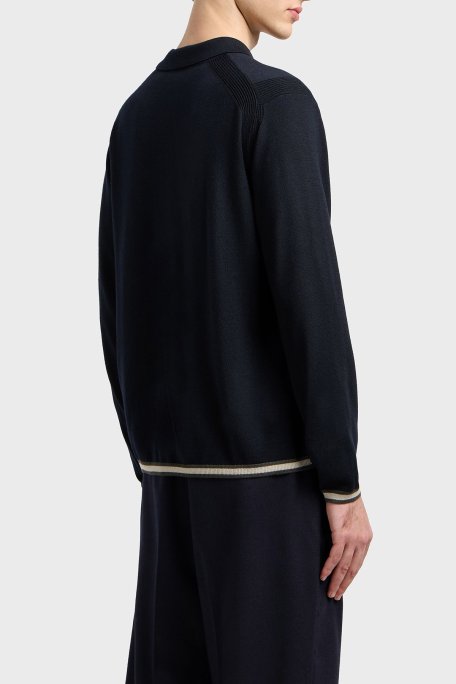 Emporio Armani % 100 Yün Regular Fit Yarım Fermuarlı Polo Yaka Erkek Kazak EM001512 AF14158 UB118 LACİVERT - Emporio Armani (1)