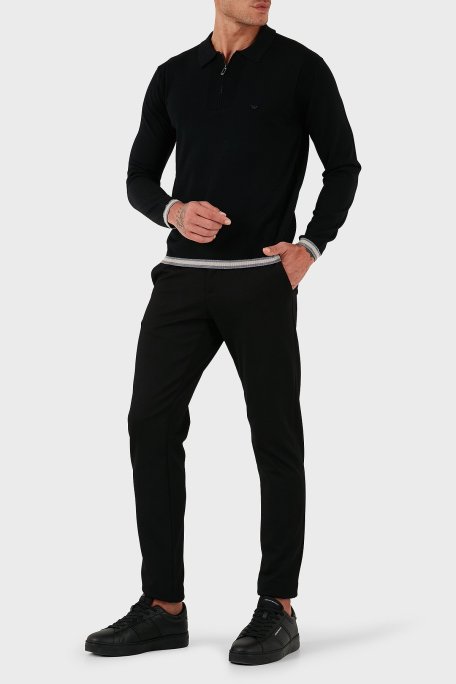 Emporio Armani % 100 Yün Regular Fit Yarım Fermuarlı Polo Yaka Erkek Kazak EM001512 AF14158 UC001 SİYAH - Emporio Armani (1)