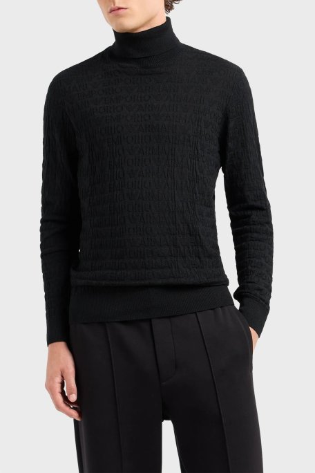 Emporio Armani % 100 Yünlü Balıkçı Yaka Erkek Kazak 6D1MXJ 1MJMZ 0999 SİYAH - Emporio Armani