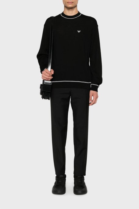 Emporio Armani % 100 Yünlü Bisiklet Yaka Erkek Kazak 6D1MXH 1MJLZ F036 SİYAH - Emporio Armani (1)