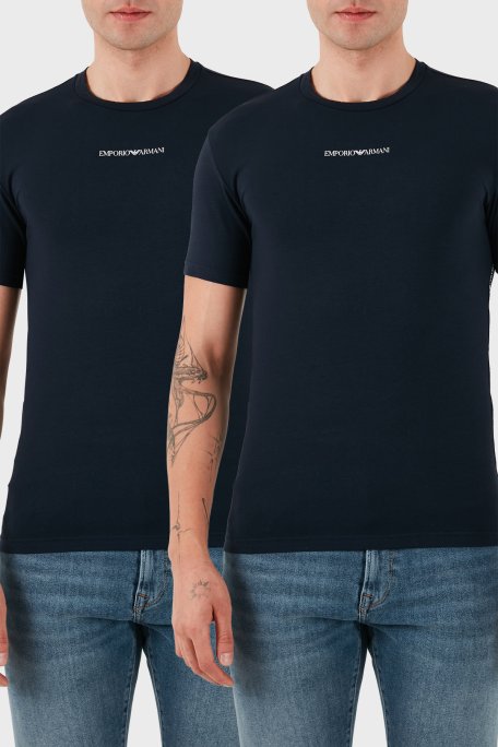 Emporio Armani 2 Pack Pamuklu Regular Fit Logolu Bisiklet Yaka Erkek T Shirt EM000391 AF16115 MB143 LACİVERT - Emporio Armani