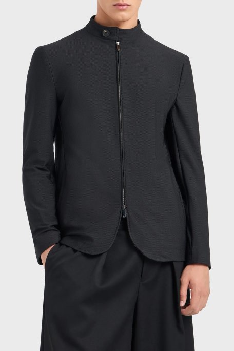 Emporio Armani 3D Efektli Regular Fit Çift Fermuarlı Düğmeli Dik Yaka Erkek Ceket EM000143 TE11109 UC001 SİYAH - Emporio Armani