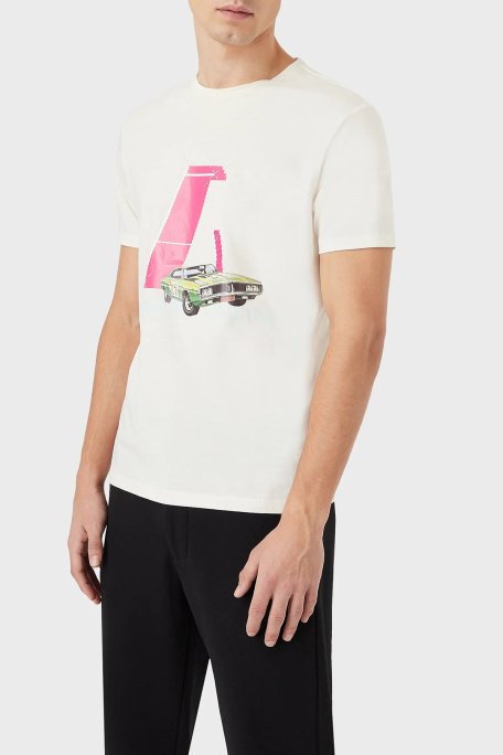 Emporio Armani Baskılı Bisiklet Yaka % 100 Pamuk Erkek T Shirt 3L1T8P 1JW5Z F119 BEYAZ - Emporio Armani