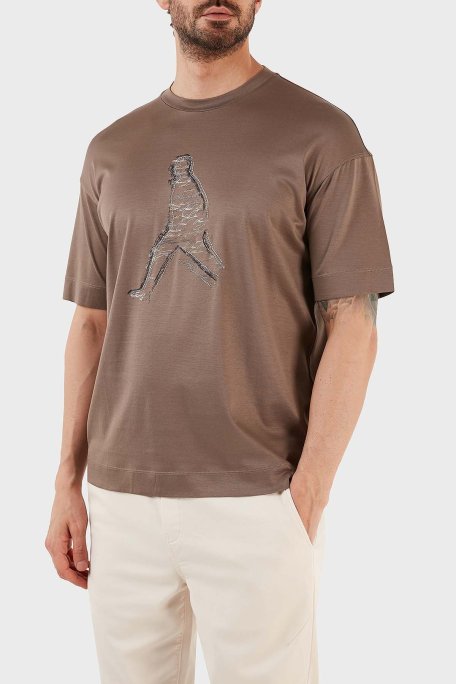 Emporio Armani Baskılı Pamuklu Regular Fit Bisiklet Yaka Erkek T Shirt 3R1TT9 1JUVZ 0440 TOPRAK - Emporio Armani (1)