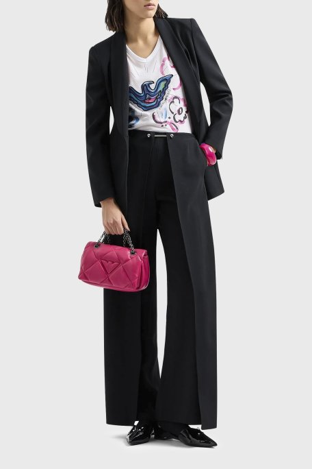 Emporio Armani Baskılı Pamuklu Regular Fit V Yaka Bayan T Shirt 3D2T8F 2JTAZ 0100 BEYAZ - Emporio Armani (1)