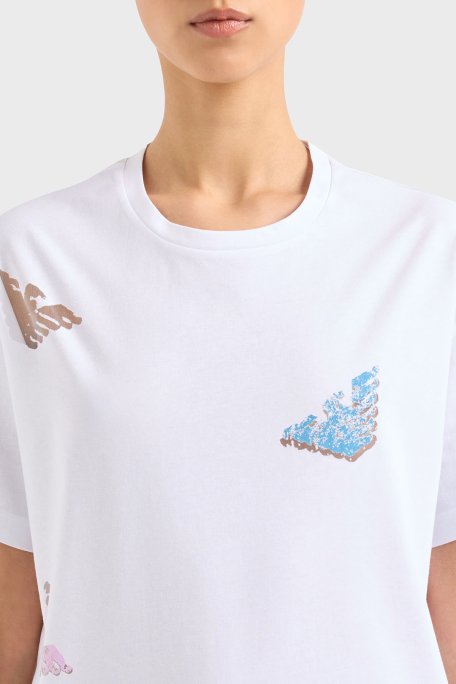 Emporio Armani Baskılı Regular Fit Pamuklu Bisiklet Yaka Kadın T Shirt EW000904 AF12601 F0026 BEYAZ - Emporio Armani (1)