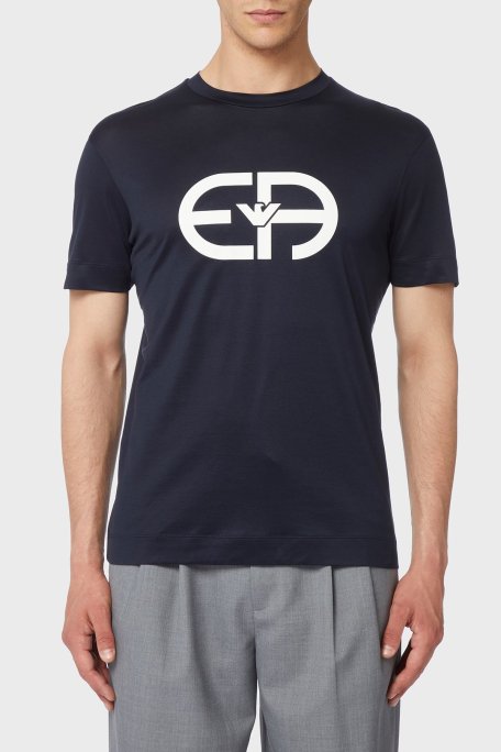 Emporio Armani Baskılı Slim Fit Bisiklet Yaka Erkek T Shirt 8N1TF6 1JUVZ 0920 LACİVERT - Emporio Armani