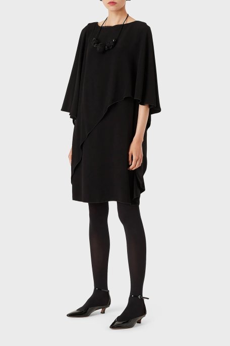 Emporio Armani Geniş Yaka Pelerin Kollu Mini Bayan Elbise 6K2A78 2N8XZ 0999 SİYAH - Emporio Armani