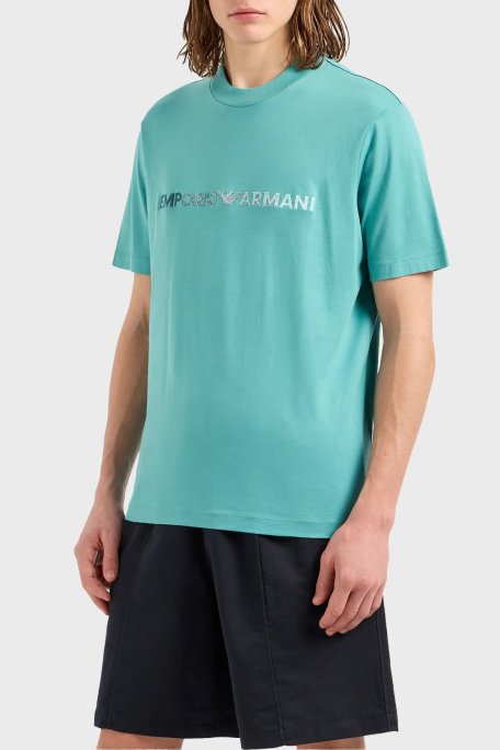 Emporio Armani Bisiklet Yaka % 100 Pamuk Regular Fit Erkek T Shirt 3D1TG3 1JPZZ 0758 TURKUAZ - Emporio Armani