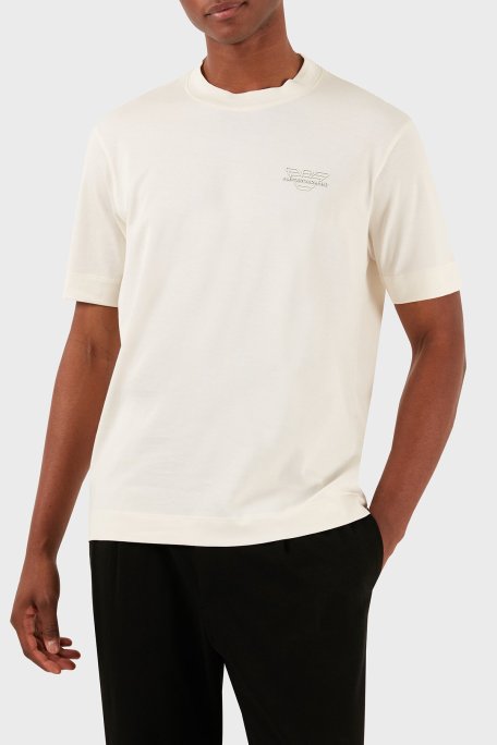 Emporio Armani Bisiklet Yaka % 100 Pamuk Regular Fit Erkek T Shirt 3D1TH3 1JOCZ 01A6 EKRU - Emporio Armani