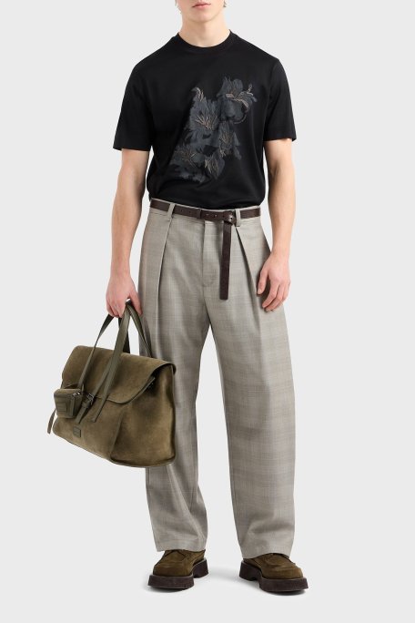 Emporio Armani Çiçek Baskılı Pamuklu Regular Fit Bisiklet Yaka Erkek T Shirt EM001024 AF10017 UC001 SİYAH - Emporio Armani (1)