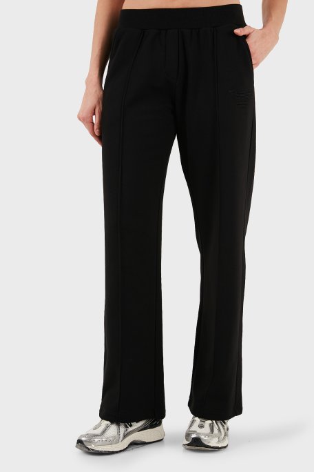 Emporio Armani Çimalı Regular Fit Lastikli Bel Geniş Paça Kadın Pantolon EW002053 AF15356 UC001 SİYAH - Emporio Armani