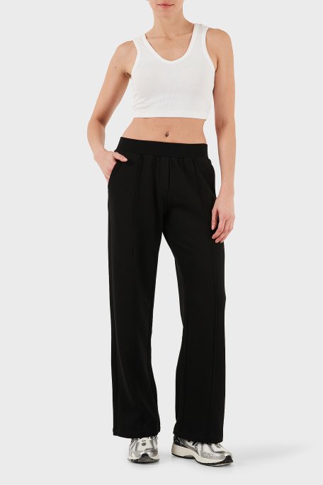 Emporio Armani Çimalı Regular Fit Lastikli Bel Geniş Paça Kadın Pantolon EW002053 AF15356 UC001 SİYAH - Emporio Armani (1)