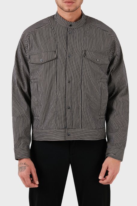 Emporio Armani Çizgili Dik Yaka Regular Fit Mevsimlik Erkek Mont 3D1BL6 1NPIZ F014 SİYAH - Emporio Armani