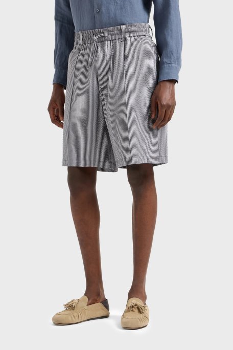Emporio Armani Çizgili Gofre Relaxed Fit Erkek Short 3D1PE2 1NPIZ 06F8 GRİ-BEYAZ - Emporio Armani