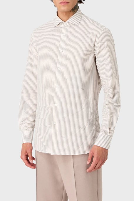 Emporio Armani Çizgili Pamuklu Regular Fit Erkek Gömlek 3D1C86 1K3LZ F1H1 BEJ - Emporio Armani