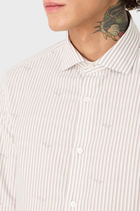Emporio Armani Çizgili Pamuklu Regular Fit Erkek Gömlek 3D1C86 1K3LZ F1H1 BEJ - Emporio Armani (1)