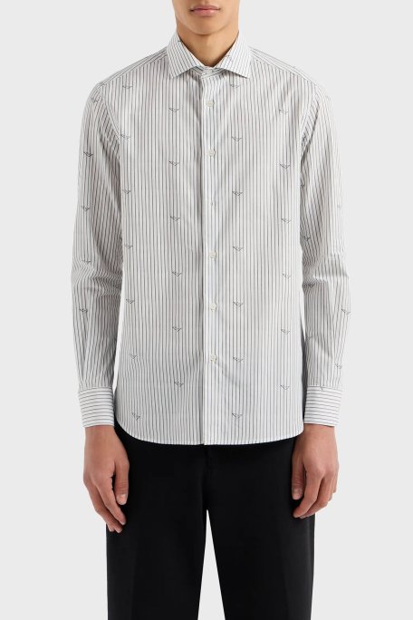 Emporio Armani Çizgili Pamuklu Regular Fit Erkek Gömlek 3D1C86 1K3LZ F1H2 AÇIK MAVİ - Emporio Armani