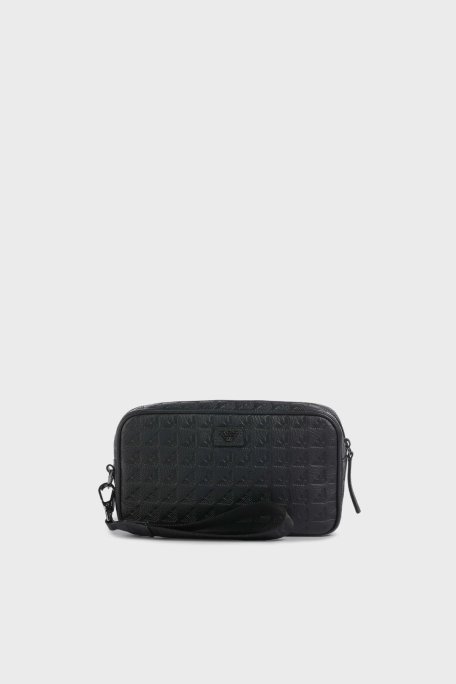 Emporio Armani Deri Kabartma Logolu Çıkarılabilir Saplı Erkek Çanta EM001738 AF14774 UC001 SİYAH - Emporio Armani