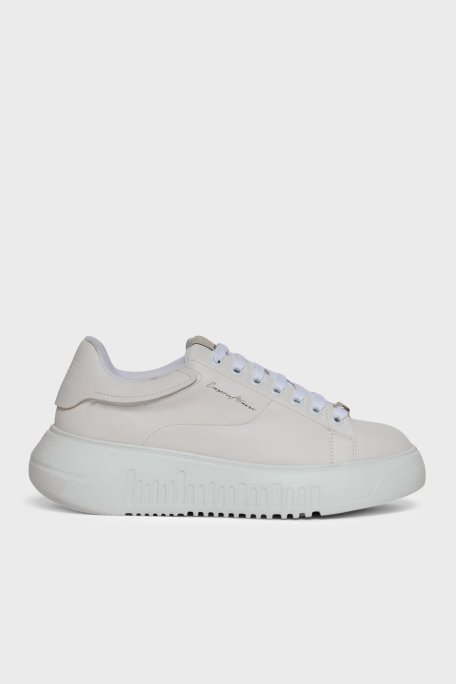 Emporio Armani Deri Karışımlı Logolu Sneaker Kadın Ayakkabı EW004804 AF24783 U0012 EKRU - Emporio Armani