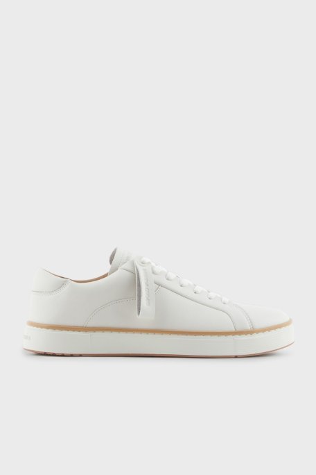 Emporio Armani Deri Logolu Sneaker Erkek Ayakkabı EM003081 AF18228 U0003 BEYAZ - Emporio Armani